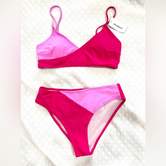 Modihito Women's Solid Spaghetti Strap Bralette Bikini Set Two Piece Swimsuit - Picture 6 of 7